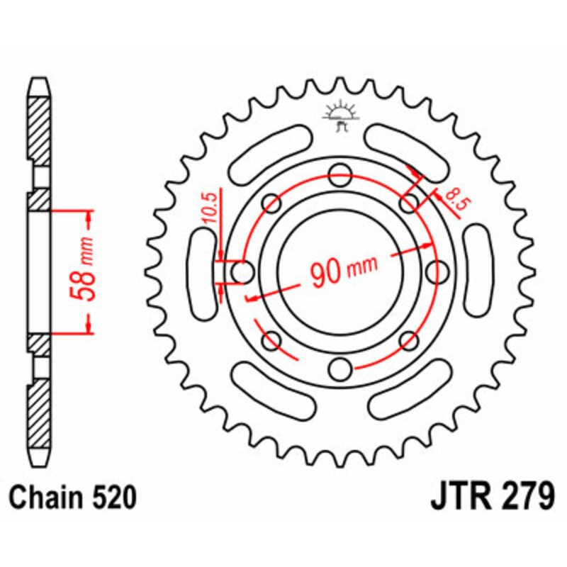 Couronne JT SPROCKETS acier standard 279 - 520 Couronne JT SPROCKETS acier standard 279 - 520