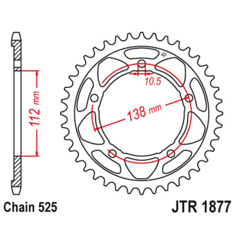 Couronne JT SPROCKETS acier standard 1877 - 525 Couronne JT SPROCKETS acier standard 1877 - 525