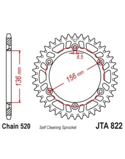 Couronne JT SPROCKETS aluminium ultra-light anti-boue 822 - 520