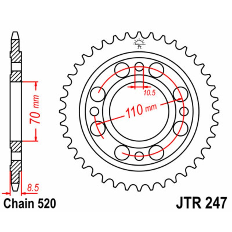 Couronne JT SPROCKETS acier standard 247 - 520 Couronne JT SPROCKETS acier standard 247 - 520