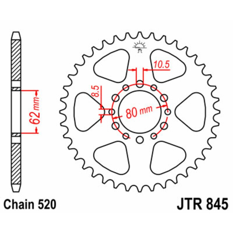 Couronne JT SPROCKETS acier standard 845 - 520 Couronne JT SPROCKETS acier standard 845 - 520