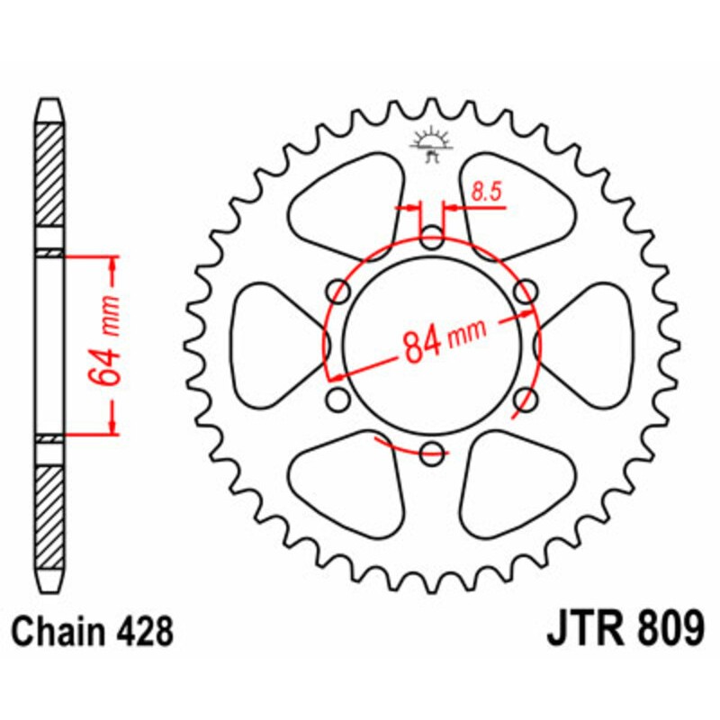 Couronne JT SPROCKETS acier standard 809 - 428 Couronne JT SPROCKETS acier standard 809 - 428