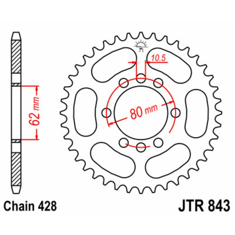Couronne JT SPROCKETS acier standard 843 - 428 Couronne JT SPROCKETS acier standard 843 - 428