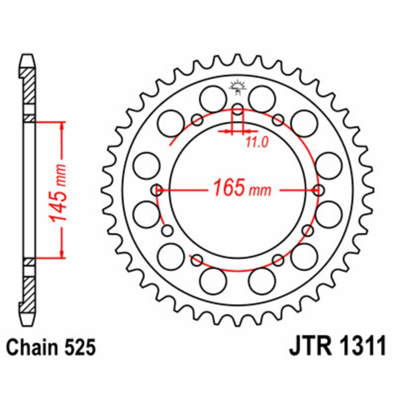 Couronne JT SPROCKETS acier standard 1311 - 525 Couronne JT SPROCKETS acier standard 1311 - 525