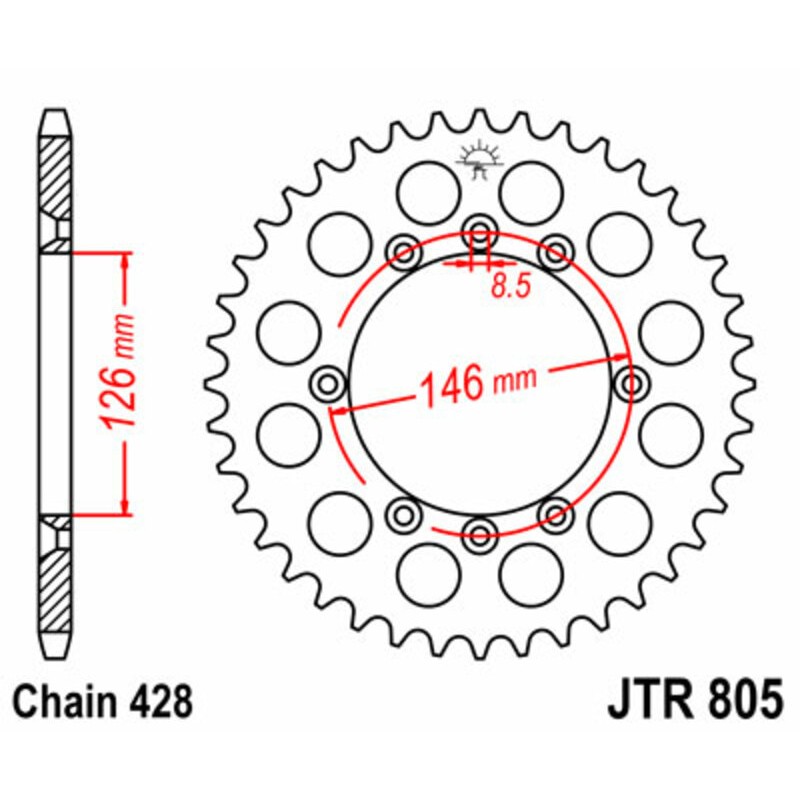 Couronne JT SPROCKETS acier standard 805 - 428 Couronne JT SPROCKETS acier standard 805 - 428