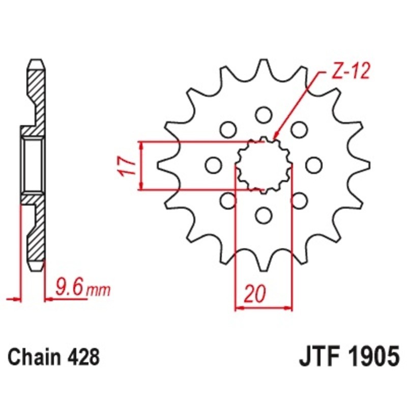 Pignon JT SPROCKETS acier standard 1905 - 428 Pignon JT SPROCKETS acier standard 1905 - 428
