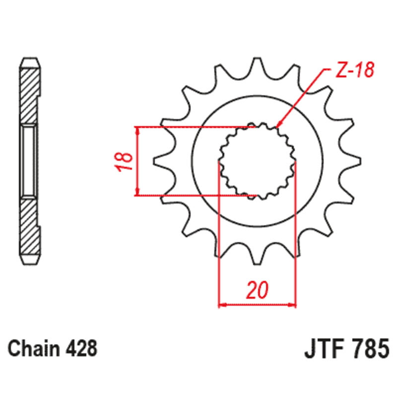 Pignon JT SPROCKETS acier standard 785 - 428 Pignon JT SPROCKETS acier standard 785 - 428