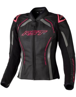 Veste femme RST S1 CE cuir - noir/rose fluo