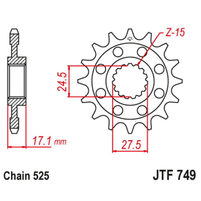 Pignon JT SPROCKETS acier anti-bruit 749 - 525 Pignon JT SPROCKETS acier anti-bruit 749 - 525