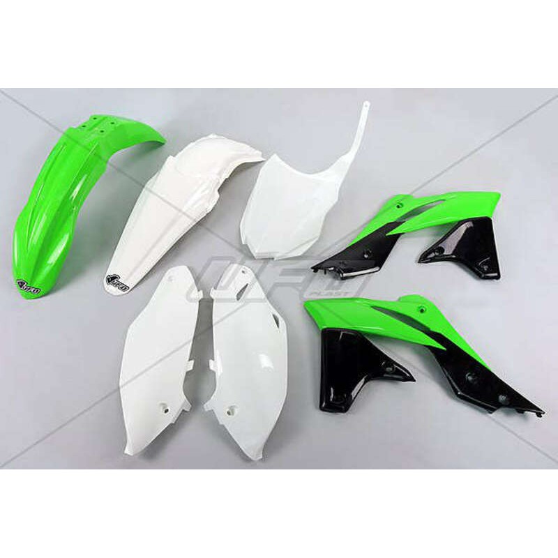 Kit plastique UFO couleur origine (14-15) vert/blanc/noir Kawasaki KX250F Kit plastique UFO couleur origine (14-15) vert/blanc/noir Kawasaki KX250F
