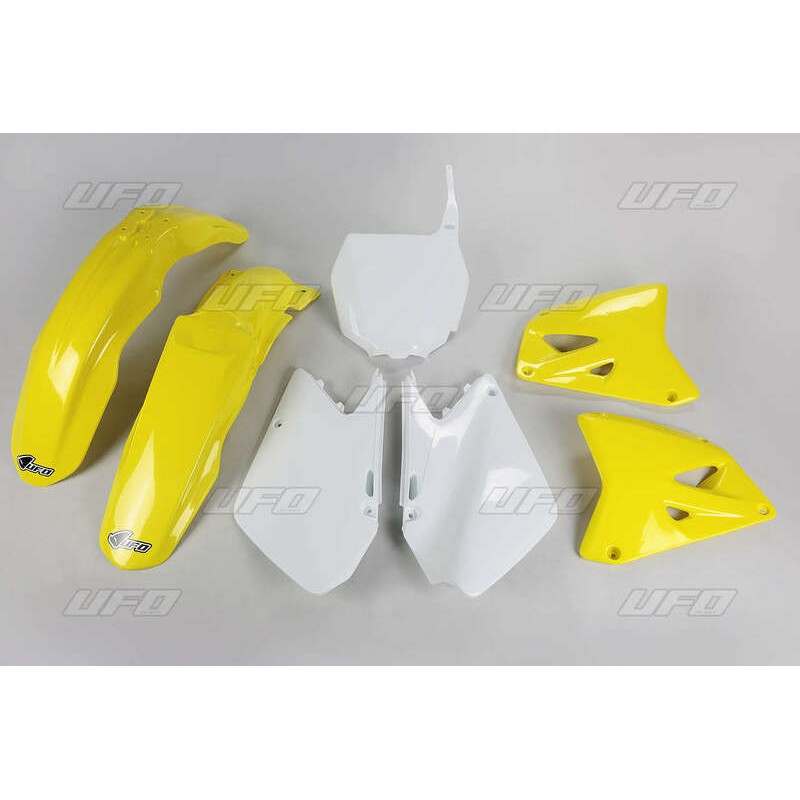 Kit plastique UFO couleur origine jaune/blanc Suzuki RM125/250 Kit plastique UFO couleur origine jaune/blanc Suzuki RM125/250