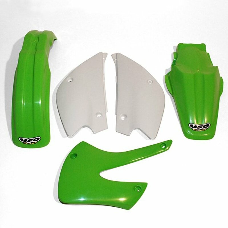 Kit plastique UFO couleur origine vert/blanc Kawasaki KX80 Kit plastique UFO couleur origine vert/blanc Kawasaki KX80
