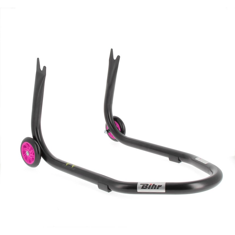 Béquille arrière BIHR Home Track fixe supports en "V" noir mat roues rose Béquille arrière BIHR Home Track fixe supports en "V" noir mat roues rose