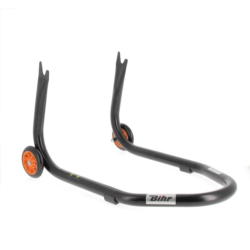 Béquille arrière BIHR Home Track fixe supports en "V" noir mat roues orange Béquille arrière BIHR Home Track fixe supports en "V" noir mat roues orange