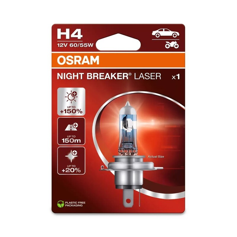 Ampoule OSRAM H4 Night Breaker Laser 12V 60/55W P43t-38 - à l'unité Ampoule OSRAM H4 Night Breaker Laser 12V 60/55W P43t-38 - à l'unité