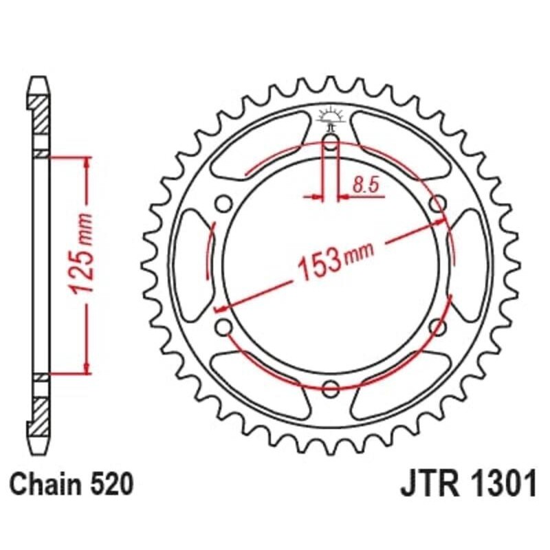 Couronne JT SPROCKETS acier standard 1301 - 520 Couronne JT SPROCKETS acier standard 1301 - 520