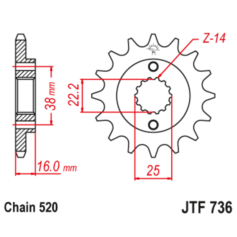 Pignon JT SPROCKETS acier anti-bruit 736 - 520 Pignon JT SPROCKETS acier anti-bruit 736 - 520