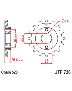 Pignon JT SPROCKETS acier anti-bruit 736 - 520