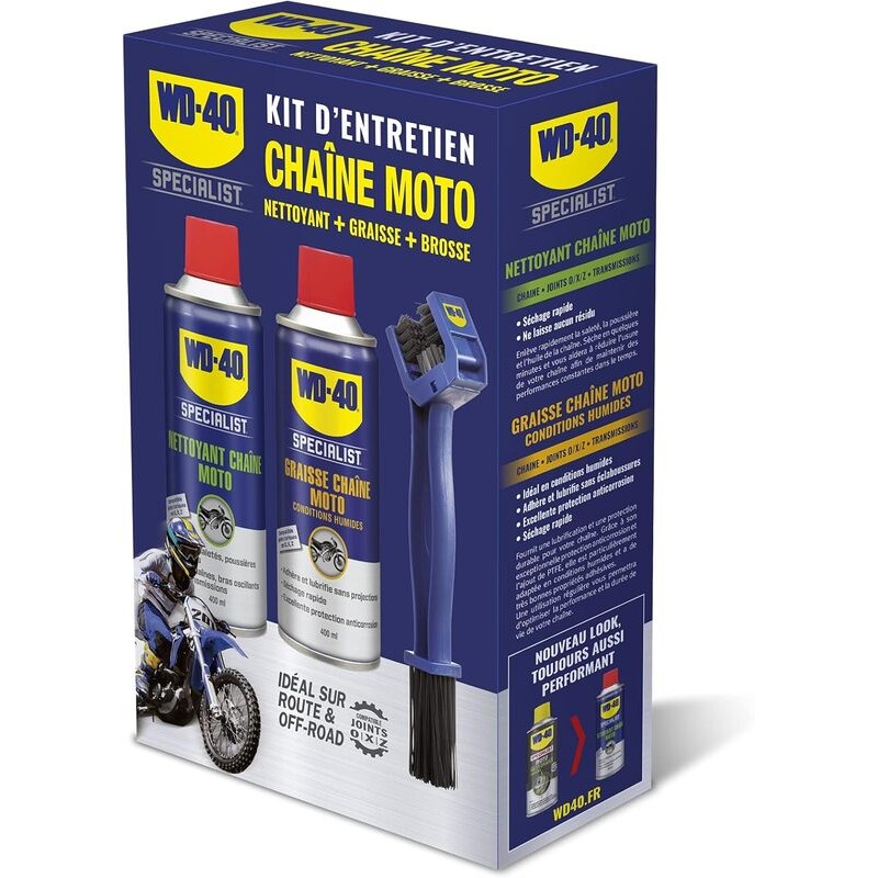 Kit d'entretient de chaîne WD-40 Specialist - 2x Spray 400ml Kit d'entretient de chaîne WD-40 Specialist - 2x Spray 400ml