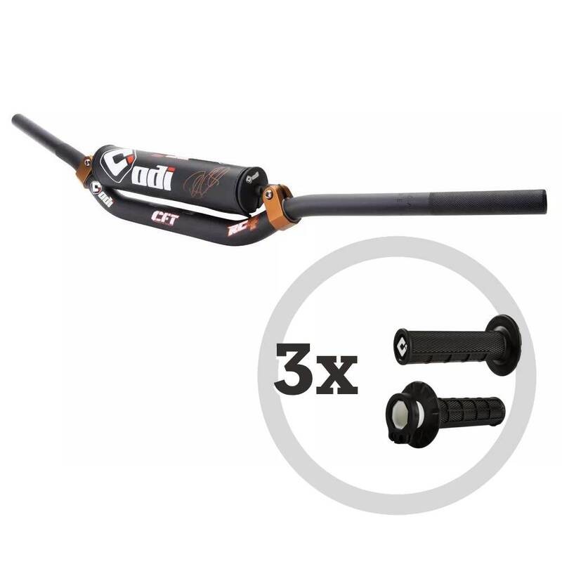 Kit guidon ODI CFT Podium MX + 3 paires de revêtements MX V2 Lock-On semi-gaufrés Kit guidon ODI CFT Podium MX + 3 paires de revêtements MX V2 Lock-On semi-gaufrés