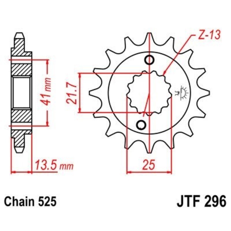 Pignon JT SPROCKETS acier anti-bruit 296 - 525 Pignon JT SPROCKETS acier anti-bruit 296 - 525