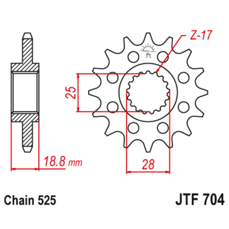 Pignon JT SPROCKETS acier anti-bruit 704 - 525 Pignon JT SPROCKETS acier anti-bruit 704 - 525