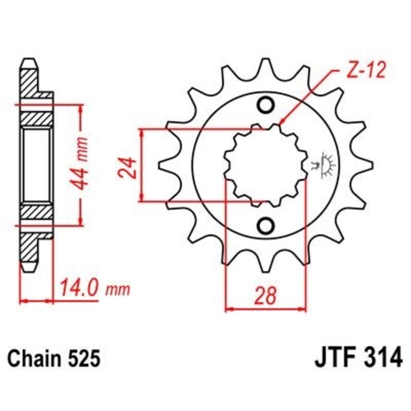 Pignon JT SPROCKETS acier anti-bruit 314 - 525 Pignon JT SPROCKETS acier anti-bruit 314 - 525