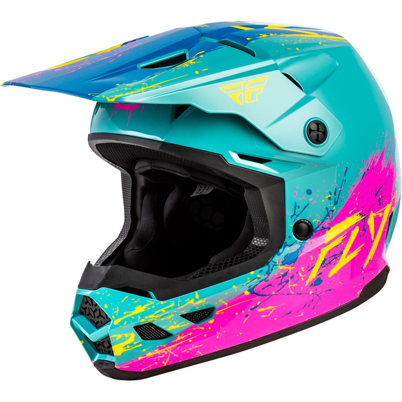 Casque enfant FLY RACING Kinetic Drip - turquoise/rose/jaune Casque enfant FLY RACING Kinetic Drip - turquoise/rose/jaune
