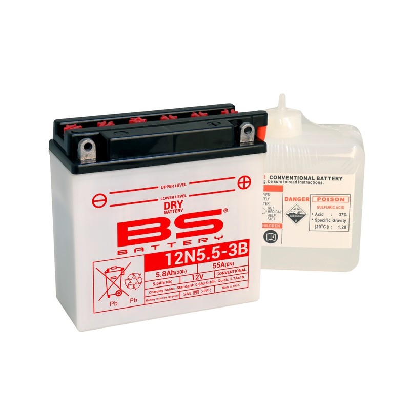 Batterie BS BATTERY conventionnelle avec pack acide - 12N5.5-3B Batterie BS BATTERY conventionnelle avec pack acide - 12N5.5-3B