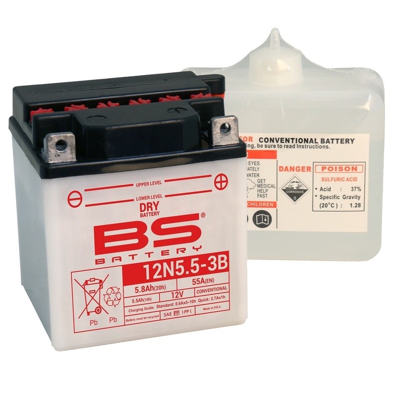 Batterie BS BATTERY conventionnelle avec pack acide - 12N5.5A-3B Batterie BS BATTERY conventionnelle avec pack acide - 12N5.5A-3B