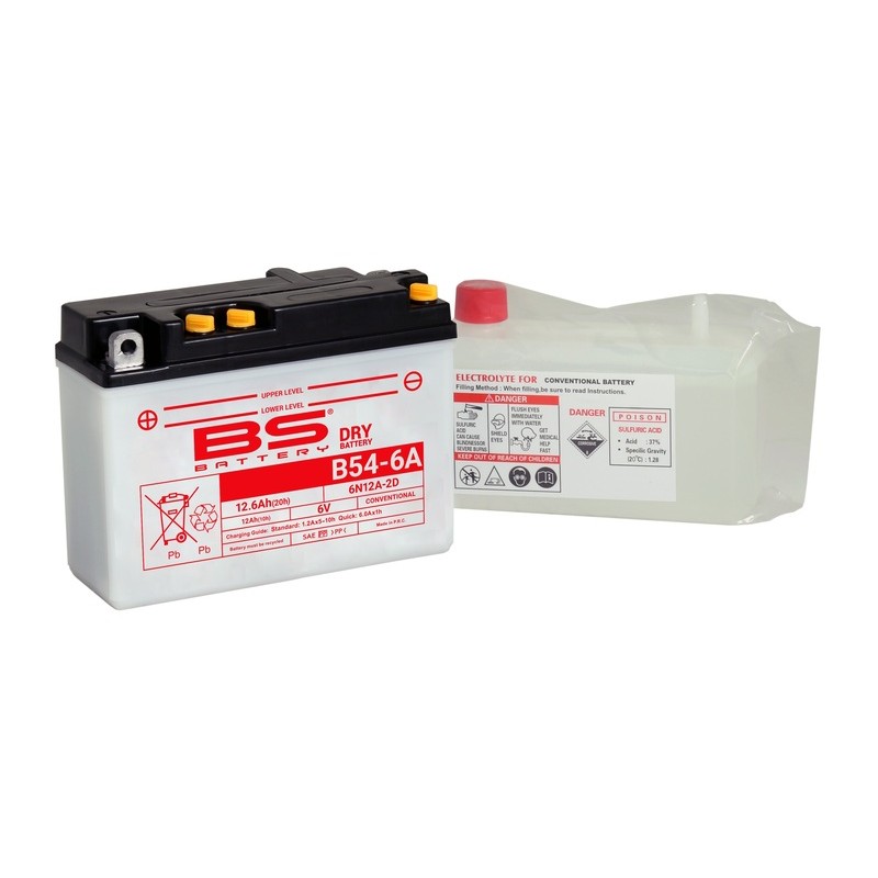 Batterie BS BATTERY conventionnelle avec pack acide - 6N12A-2D (B54-6A) Batterie BS BATTERY conventionnelle avec pack acide - 6N12A-2D (B54-6A)