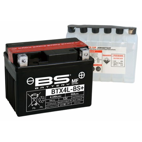 Batterie BS BATTERY sans entretien avec pack acide - BTX4L-BS+