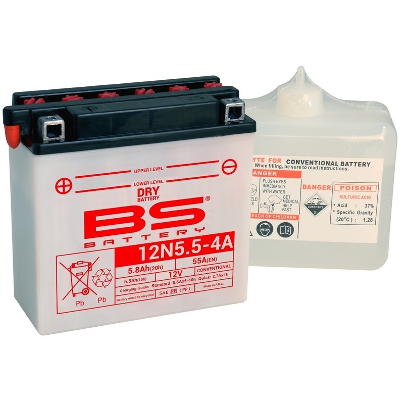 Batterie BS BATTERY conventionnelle avec pack acide - 12N5.5-4A Batterie BS BATTERY conventionnelle avec pack acide - 12N5.5-4A